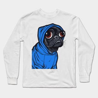 Black Pug Hoodie Long Sleeve T-Shirt